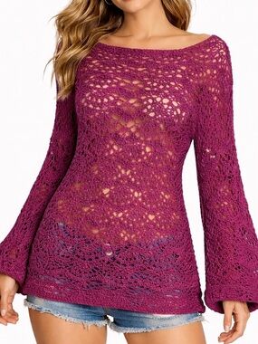 Vintage Crochet Knit Y2K Pullover Top Sweater Boho Indie Lace Festival Romantic